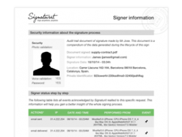 Documento probatorio Desde el inicio del proceso se capturan una serie de evidencias electrónicas (localización, dirección email, IP e identificador único del dispositivo) que quedan registradas en el documento probatorio.